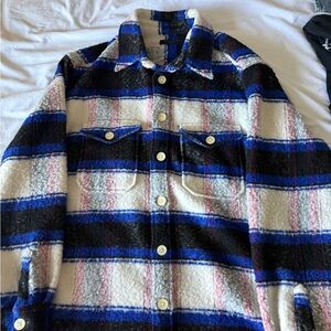 All Saints Blue and Black Plaid Jacket